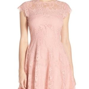 BB Dakota Pink Lace Skater Dress